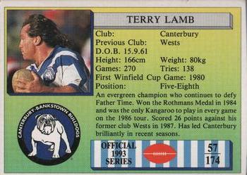 1993 Regina #57 Terry Lamb Back